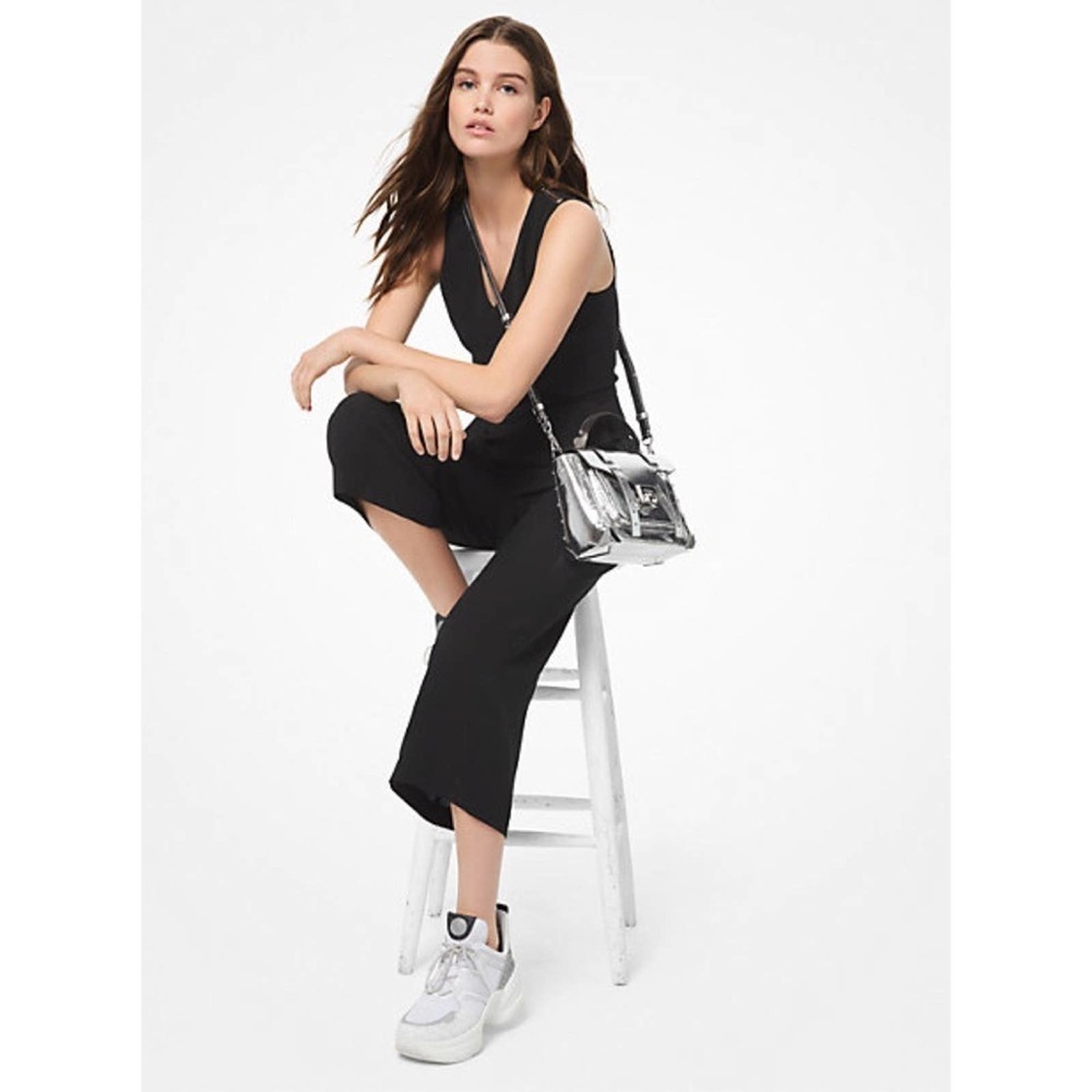 Michael Kors Stretch-Crepe Belted Jumpsuit in Black Size 8